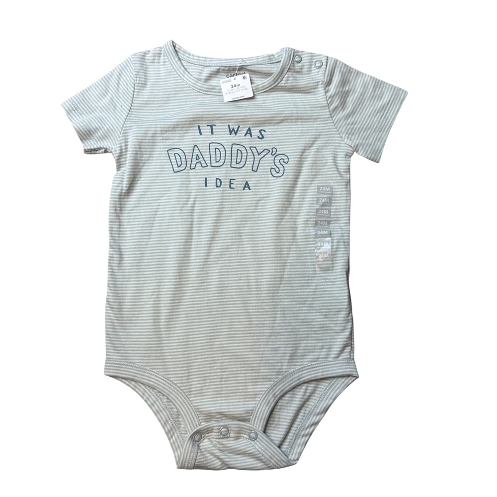 Carter's Bodysuit Unisex 24M Blue Striped It Was Daddy's Idea Graphic Short Slv